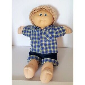 Vintage Cabbage Patch Kids 1985 Play Doll Wheat Hair Blue Eyes Checkered Outfit